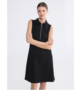 LCW EVERYDAY Siyah Polo Yaka Pike Mini Elbise