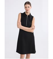 LCW EVERYDAY Siyah Polo Yaka Pike Mini Elbise