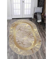 Bej Gold Çerçeveli Kaymaz Tabanlı Oval Antre Halısı AR753 - 100 x 160 cm