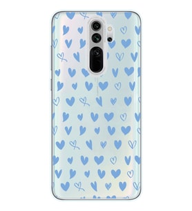 Redmi Note 8 Pro Uyumlu Mavi Kalpler Tasarımlı Şeffaf Telefon Kılıfı