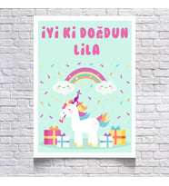 Unicorn Temalı Doğum Günü Afişi 35X50 cm