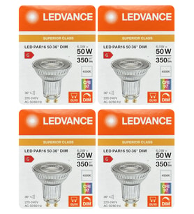 (4 Adet) Ledvance 6W Ilık Beyaz (4000K) Dim Edilebilir GU10 Duylu Cam Spot Ampul