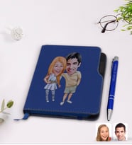 BK Gift Kişiye Özel Sevgililer Karikatürlü Lacivert Termo Deri Defter Kalem Seti-98