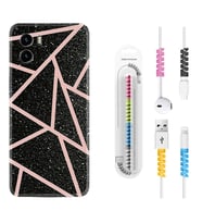 Vivo Y15S Y32 Y33S Y51 Y53S Kılıf Kablo Koruma Spiral Silikon Pembe Şeritli Mermer 1312