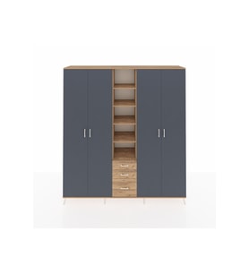 Hyperion Dolap 17 Raflı 3 Çekmeceli 4 Kapaklı 220x44x243 Çam-Antrasit/Çam
