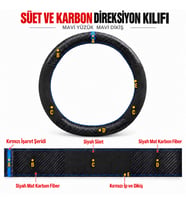 Subaru Forester Dikme Direksiyon Kılıfı Alcantara Süet Mat Karbon Mavi Yüzük ve Dikiş SG 2.0 X-2.5 XT-Premium 2005-2008