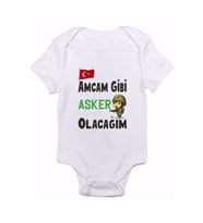 Unisex Bebek Beyaz Amcam Gibi Asker Olacağım Baskılı Body Zıbın