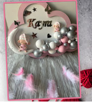 Yeni Doğan Kuzulu Hediyelik Ledli Pano Kapı Süsü Pembe Beyaz