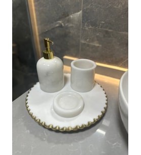 SUMEYRA MARBLE ART-LUXURY WHİTE GOLDEN - DOĞAL BEYAZ MERMER BANYO SETİ  4 PARÇA GOLD