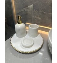 SUMEYRA MARBLE ART-LUXURY WHİTE GOLDEN - DOĞAL BEYAZ MERMER BANYO SETİ  4 PARÇA GOLD