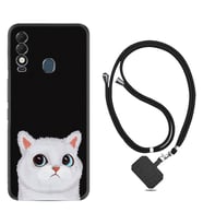 Tecno Spark 8T Kılıf Resimli Boyun Askılı İpli Desenli Silikon Series White Cat 1835