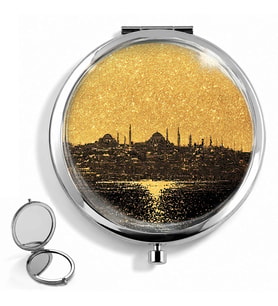 Cep Aynası İstanbul Silüeti El Aynası Makyaj Aynası Kişiye Özel Hazırlanabilir Yuvarlak Çanta Aynası İstanbul Temalı Hediye