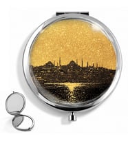 Cep Aynası İstanbul Silüeti El Aynası Makyaj Aynası Kişiye Özel Hazırlanabilir Yuvarlak Çanta Aynası İstanbul Temalı Hediye