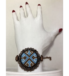 Kanaviçe İşleme Bileklik (Kahverengi-Mavi)