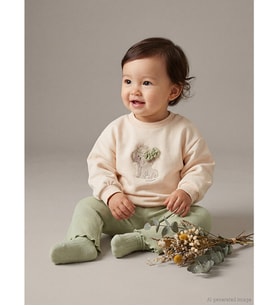 LCW baby Bej Bisiklet Yaka Baskılı Kız Bebek Sweatshirt Ve Tayt
