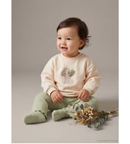 LCW baby Bej Bisiklet Yaka Baskılı Kız Bebek Sweatshirt Ve Tayt