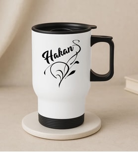 BK Gift Kişiye Özel İsimli Kulplu Beyaz Çelik Bardak Termos Mug 450ml-2, Sevgiliye Hediye, Arkadaşa Hediye, Eşe Hediye (Metal)
