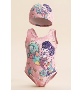 Kız Çocuk Boneli Mayokini-Görsel Desenli-2-6 Yaş 12615N MODANINO