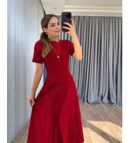 Kadın Kısa Kollu Bisiklet Yaka Maksi Boy Ithal Krep Elbise