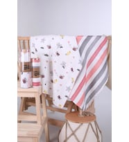 Babyhola 2'li 80x80cm 85X90cm Müslin Örtü Seti Çizgi Desenli Kutulu Organik Hediyelik Emzirme Alt Açma Yenidoğan İkili Puset Örtüsü (Pembe)