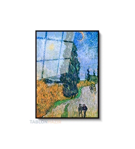 Dikey Çerçeveli Cam Vangogh 27 Modern Ev Dekoru Duvar Sanatı Ev Ofis Tablosu (Siyah)