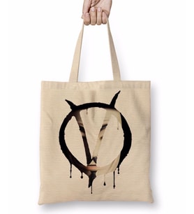 Symbol V With Mask V For Vendetta Bez Çanta Uzun Saplı