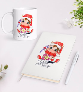 BK Gift Kişiye Özel Yılbaşı Mutlu Yıllar Tasarımlı Beyaz Defter Kalem Kupa Seti - 10