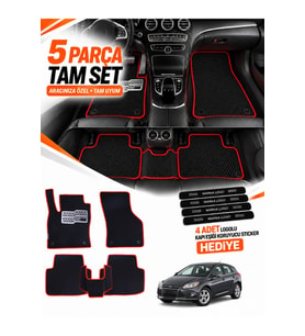 e-biz FORD FOCUS 3-HATCHBACK (2011-2014) Uyumlu EVA Oto Paspas Metal Topukluklu Havuzlu Siyah-Kırmızı