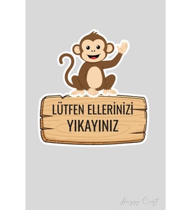 Sevmli Maymun Sticker Lütfen Ellerinizi Yıkayınız Etiketi
