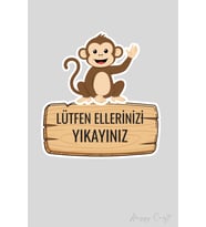 Sevmli Maymun Sticker Lütfen Ellerinizi Yıkayınız Etiketi