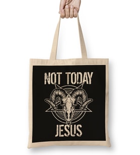 Satanism Baphomet Goat Pentagram Not Today Jesus 02 Bez Çanta Uzun Saplı