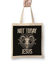 Satanism Baphomet Goat Pentagram Not Today Jesus 02 Bez Çanta Uzun Saplı
