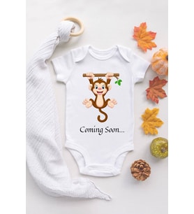 Unisex Beyaz Bebek Maymun Baskılı Çıtçıtlı Body