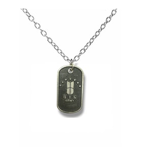 Siyah BTS ARMY Künye Kolye  60 cm Zincirli Metal Unisex K-Pop Aksesuar (Gümüş)