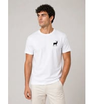 Erkek Minimal Geyik Logolu Tişört Bisiklet Yaka Kısa Kol Yazlık T-Shirt - Beyaz