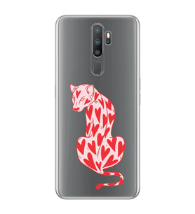 Oppo A5 2020 / A9 2020 Uyumlu Çita ve Kalp Desenli Şeffaf Telefon Kılıfı