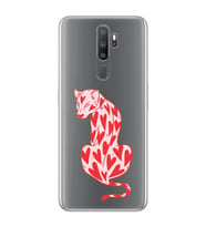 Oppo A5 2020 / A9 2020 Uyumlu Çita ve Kalp Desenli Şeffaf Telefon Kılıfı