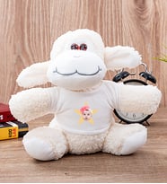 Kişiye Özel Pembe Yıldız Kafa Fotoğraflı Peluş Koyun (Beyaz)