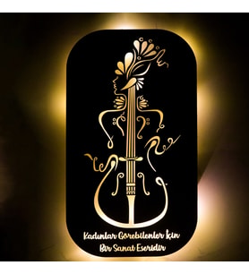 Lucenda Led Işıklı Kişiselleştirilebilir Müzik Temalı Tablo Kadın Figürlü Dekoratif Gece Lambası (Sarı)