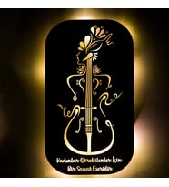 Lucenda Led Işıklı Kişiselleştirilebilir Müzik Temalı Tablo Kadın Figürlü Dekoratif Gece Lambası (Sarı)
