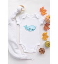 Unisex Beyaz Bebek Balina Baskılı Çıtçıtlı Body