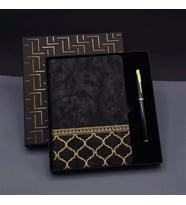 pilelistore Gold Desen Siyah Deri Defter Kalem Set