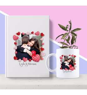 BK Gift Kişiye Özel Kalpli Fotoğraflı Beyaz Defter ve Kupa Seti 12 (Model 1)