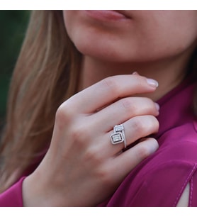 Floral Vine Halo Baget Kesim Sky Diamond Gümüş Yüzük