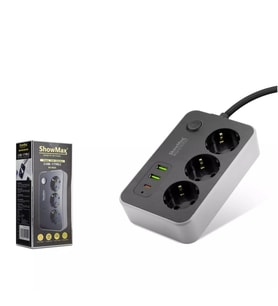 Showmax Sh4626 Akım Korumalı Priz 3'lü + 2 USB + Type-C 2M Siyah