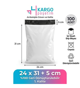 Beyaz Cepsiz Kargo Poşeti 24x31+5 cm 100 Adet 100 Mikron Küçük Boy Kalın İç Göstermez