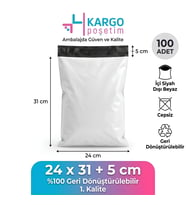 Beyaz Cepsiz Kargo Poşeti 24x31+5 cm 100 Adet 100 Mikron Küçük Boy Kalın İç Göstermez
