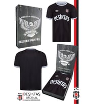Beşiktaş Orijinal Lisanslı Nostalji Siyah Çocuk Forma Kişiye Özel Hediyelik Ahşap Kutulu (Siyah - Beyaz)
