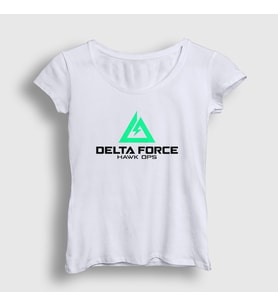 Presmono Kadın Beyaz Logo Oyun Delta Force Hawk Ops T-Shirt 476457tt (Beyaz)
