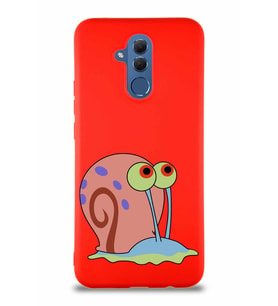 Huawei Mate 20 Lite Soft Premier Kapak Salyangoz Gary Tasarımlı Silikon Kılıf - Kırmızı (Şeffaf)